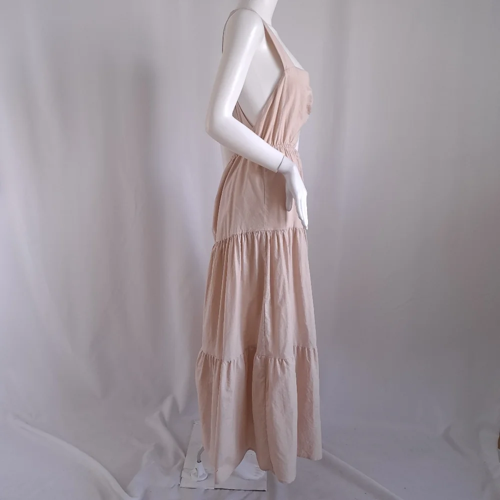 Charlie Holiday Lilian Linen Tiered Cutout Sleeveless Midi Dress